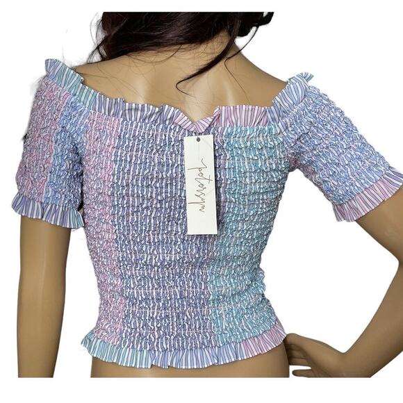 Petersyn Revolve Women's Kinsey Smocked Off-Shoulder‎ Cotton Top in Cocktail M - Picture 4 of 8